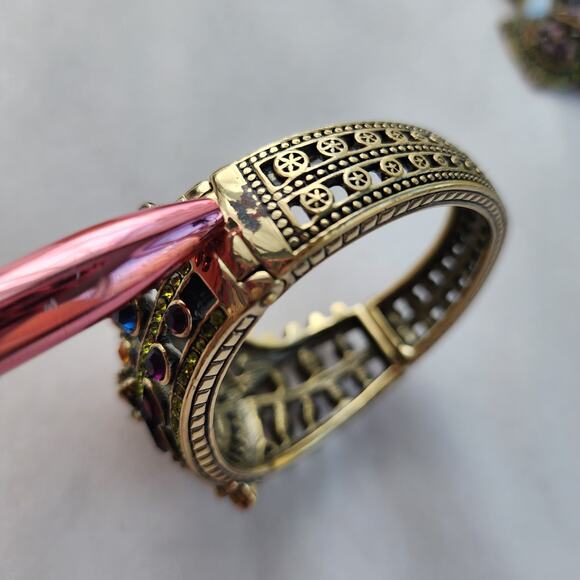 Heidi Daus Bracelet Hinge Gold Bronze Kaleidoscope French Twist Green Purple New - Picture 5 of 9